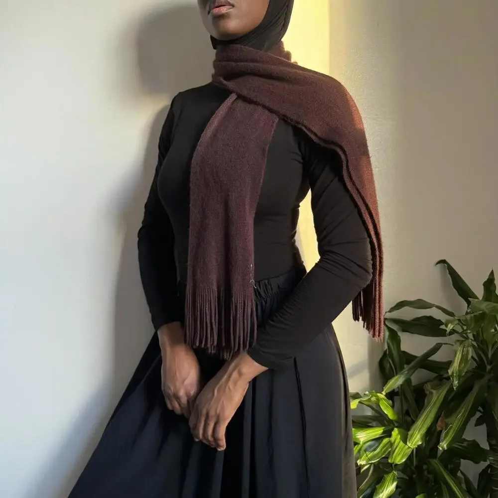 Vintage‎ brown Fringe knit Scarf